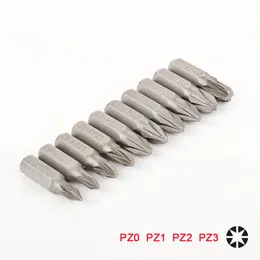 Narzędzia ręczne 10pcs 25 mm pz Pozidriv bity 1/4 cala 6,35 mm sześciokątne pz0 pz1 pz2 pz3 antypoślizgowy śrubokręta elektryczny bit sethand ręka ręka