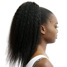 Natürliches schwarzes, verworrenes, glattes Echthaar-Pferdeschwanz-Verlängerungs-Haarteil für schwarze Frauen, Afro-Puff-Clip-in-Pferdeschwanz-Haarverlängerung mit Kordelzug, Stücke, 140 g