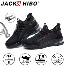 Jackshibo Hollow BreathableMen Work Safety Antismashing Steel Toe Cap Working Boots Construction Instructible Shoes Y200915