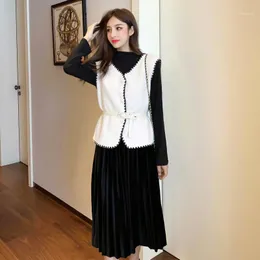 Casual Dresses 2022 The Winter Women Two Piece Set Dress Korean Fashion Elegant Long Sleeve O-Neck Ladies Party Sexy Maxi Clothes