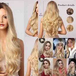 Henry Margu Ombre Brown Blonde Wig Long Wavy Middle Part Costume Cosplay Party Synthetic for Women Afro Heat Resistant Fibre 220622