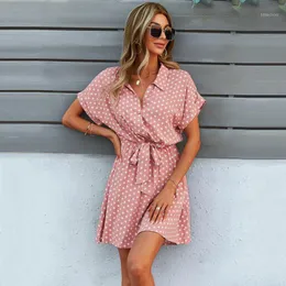 Casual Kleider GXDS Büro Dame Boho Dot Muster Frauen Kleidung Schwarz Viskose Bogen-Knoten Outfits Lose Weiche Kleid 2022 Großhandel