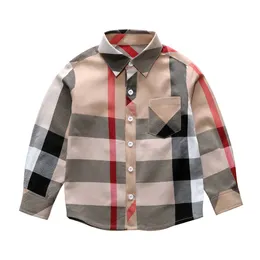 키즈 셔츠 소년 격자 무늬 셔츠 디자이너 옷 가을 긴 슬리브 공생 기생충 티셔츠 패턴 라펠 면화 클래식 탑 소년 2-8 년