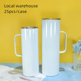 Local warehouse 20oz Sublimation straight Tumbler with handle Double Wall 304 Stainless Steel Personalized Gift Z11