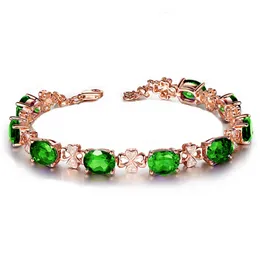 Braccialetto di lusso con diamanti smeraldi di moda Birilli Bracciale di cristallo con quadrifoglio Bracciale con anello singolo in tormalina imitazione