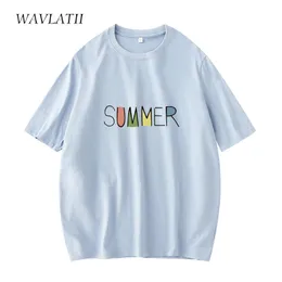 Wavlatii Summer Green Tshirts for Women Lady Fashion 100% algodão Tees de streetwear feminino Branco Tops pretos WT2126 220615