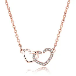 Anhänger Halsketten Kristall Hochzeit Schmuck Mode Doppel Herz Schlüsselbein Kette Elegante Damen Herz-zu-Herz Halskette Diamant Für FrauenPendan