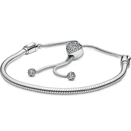 100% s925 Sterling Silver Slider Bracelets Snake Chain Fit Pandora Beads Charms Heart Stars Bangle For Women Gift With Original Logo Box