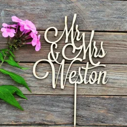 Custom Mr e Mrs Name Wedding Cake Topper Cake Topper Personalizzato in legno rustico anniversario fidanzamento decorazioni per feste 220618