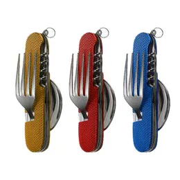 6 in1 Detachable Outdoor Tableware Camping Stainless Steel Fork Knife Spoon Bottle Opener Fold Kit For Hiking Survival Travel Y220530