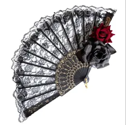 Lace Floral Folding Hand Fan Rose Feather Party Costume Accessories Show Cosplay Wedding Photo Props