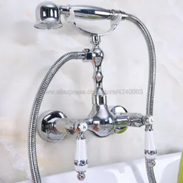 Bathroom Shower Sets Polished Chrome Faucet Mixer Tap Wall Mounted Hand Held Head Kit Kna210Bathroom