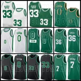 Larry 33 Bird Jayson 0 Tatum Basketball Jerseys Jaylen 7 Brown Marcus 36 Smart Celtices 75th Anniversary Bostons Men Mesh T-shirt Green