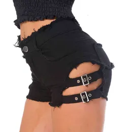 Sommar 648 # Sexig Nightclub Night Show Women's High Waist Denim Shorts Letter Jeans Tunna med hål