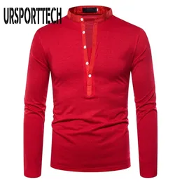 Ursporttech сплошной цвет футболки мужчины с длинным рукавом повседневная футболка топы одежды весна осенью уличная одежда мода футболки 220325