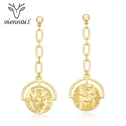 Dangle & Chandelier Viennois Long Chain Round Earrings For Women Gold Color Portrait Coin Drop Fashion Statement Jewelry GiftDangle Farl22