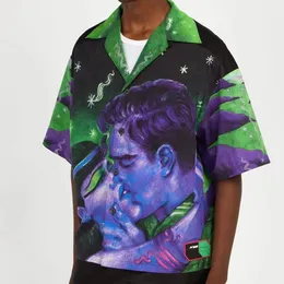 22SS koszula moda męska brand new koszulki polo z krótkim rękawem Tenshin 3D drukowanie postaci pary duch fioletowy projekt lato oddychające topy z klapami
