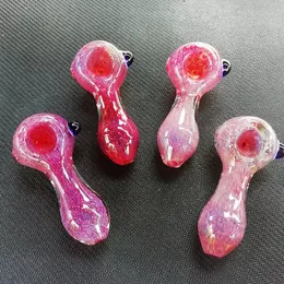 2023 Wholesale Mini Glass Hand Pipes Röker Rigg Tillbehör 3 tum längd Tobaksförbränning färgad 3D -rosa lila färg