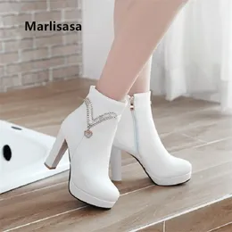 Women Classic White Pu Leather High Heel Ankle Boots Ladies Casual Black Autumn Martin Boots Female Cool Pink Boots Botas G6031 210427