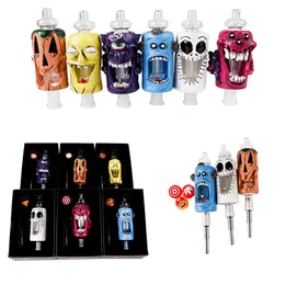 Monster Glass Nectar Collector Kits Cigarette Set Cartoon Resin Pipe 14mm Joint Size With Silicone Wax Container Jars Titanium Nail Straw Oil Rigs Water Pipes Bongs