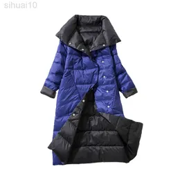 2022 Winter Down Jacket Women Parkas Coats Turtleneck Long Casual Light Duck Down Double Sides Waterproof outterwear L220730