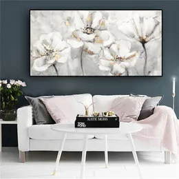 Flor Branca Pintura a óleo abstrata em posters e impressões Pintura de lona Cuadros Wall Art Imagem para a decoração da sala de estar