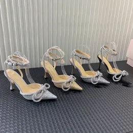 2022 женские сандалии кожаные настольные дизайнер высокие каблуки 9 см черный золотой алмазные цепи украшения банкетные женщины лук обувь шелковый лицо сексуальные формальные сандалии обуви