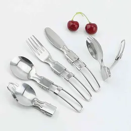 Stainless Steel Foldable Camping Salad Spoon Fork Knives Utensil Picnic Flatware Tableware Outdoor Hiking Travel Tools Y220530