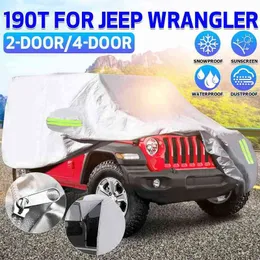 Jeep Wrangler 2 도어/4 도어 190t 방수 방지 방지 햇빛 먼지 보호기 커버 실버 자동차 커버 y220527