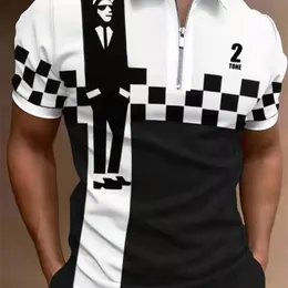 Рубашка мода полосатые лоскутные вершины с коротким рукавом для мужчин повседневный воротник Zipup Polo Рубашки летние мужские люди Slim Polo 220615