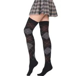 Skarpetki Hosiery Rhombus Plaid High Elasts Women pończochy uda nad kolanem wąż Długość żeńska ulica seksowne pończochy