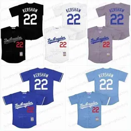 XFLSP Homens 22 Kershaw Los Angeles Retrocesso Baseball Jersey Cor Branco Cinza Cinza Azul Preto 100% Stiched Tamanho S-3XL Vintage Jerseys