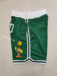 2022 Colore verde The Garden Pantaloncini da basket Retro Boston Cartoon Short Sport Pantaloni hip-pop bianchi verdi con pantaloni sportivi con cerniera tascabile Taglia S-2XL