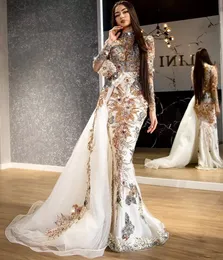 2022 Árabe Aso ebi Luxuosos vestidos de noite de renda de renda vestidos de baile de pescoço alto