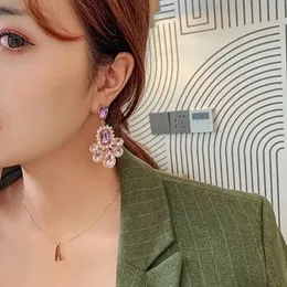 Ciondola il lampadario 2022 Statement Fashion Pint Purple Crystal Drop Orecchini pendenti per le donne Shinning Party New Pendientes