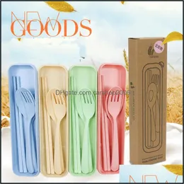 Set di posate Cucina Sala da pranzo Bar Casa Giardino 4 Posate portatili Grano St Cucchiaio riutilizzabile Bacchette Forchetta Set di stoviglie per bambini Adt Travel