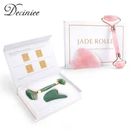 Rodillo de Ja cuarzo rosa Natural, masajeador Facial, ocular y corporal, piedra Ja ver Gua sha, herramienta masaje belleza220429