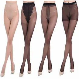 Women Socks Hosiery 4pcs Summer Women's Stockings Ultra-Thin Sexy Plus File Core Silk Bottoming Pantyhose T-File Fjäril