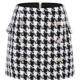 UKCNSEP Moda Runway Spódnica Damskie Przyciski Frędzlowe Houndstooth T Mini 220401