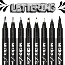 8Pcs Hand Lettering Pens Neelde Drawing Line Calligraphy Waterproof Pigment Sketch Markers For Design Art Supplie Y200709