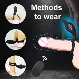 남성용 수탉 반지 vibratorsilicone 남성 지연 사정 커플 이중 반지 페니스 항문 딜도 진동기 섹시한 장난감 성인 18