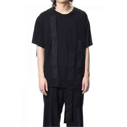 Spring and summer men's short sleeve T-shirt black splicing loose sling top large trendy man L220704