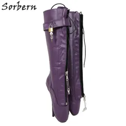 Sorbern Lila Kniehohe Damenstiefel Schlösser Damenschuhe Stiefel Schnürung Größe 12 Schuhe Ballett Stilettos High Heels Custom Wide Fit