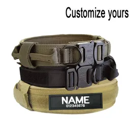 Dog Collar With Tag Nylon Adjustable Military Tactical Large with Handle Training Running Customized Pet Y200515