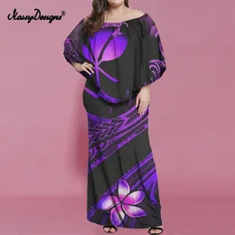 Noisydesigns Purple Womens Off Shoulder Ruffles Bodycon Long Dress for Party and Wedding Prom Fashion Hawaii Polynesian Plumeria 220627