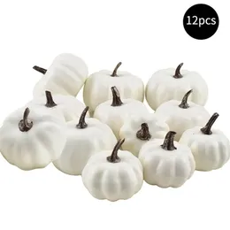 12шт -моделирование небольшой пеной мини -хэллоуин белый Diy Craft Artificial Pumpkin Party Decor Decore Y201006