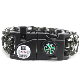 20 in 1 sos led Multi funzione Rock Protection resistente all'acqua Sopravvivenza Paracord Bracciale 4mm Emergenza Campeggio Escursionismo Strumenti Kit di pronto soccorso all'aperto mimetico