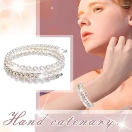 Bangle Three Layer Rhinestone Pearl Winding Spiral Bracelet Jewelry Charm For Woman Girls Flash Diamond Silver Dangle EarringsBangle Inte22