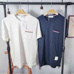 TB bolso de manga curta listra juvenil de pescoço redondo masculino de camiseta reta clássica clássica de quatro listras de alta versão alta algodão algodão