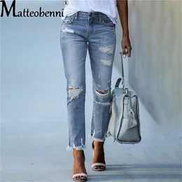Mulheres esticadas rasgadas angustiadas com cintura alta calça jeans de jeans ralada calça jeggings mansas do Spring Autumn desgaste 220526